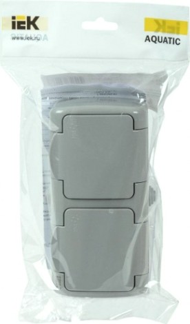 Розетка IEK Aquatic РСш22-2 2-м оп 16а ip54 с заземл. с крышкой сер. [ERA22-K03-16-54]
