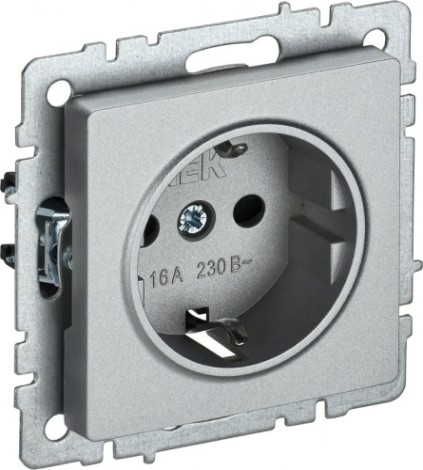 Розетка IEK BRITE РС11-1-0 16а без защ. шторки алюм. [BR-R11-16-K47]