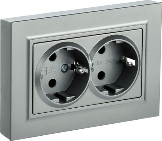 Розетка IEK BRITE РС12-3 16а 2-м без защ. шторок алюм. [BR-R21-16-K47-F]