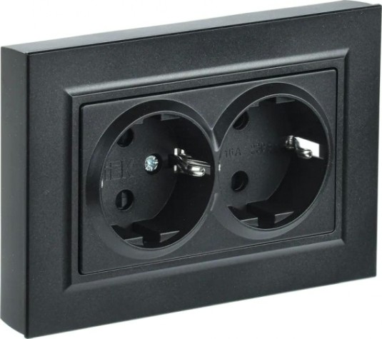 Розетка IEK BRITE РС12-3 16а 2-м без защ. шторок черн. [BR-R21-16-K02-F]