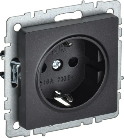 Розетка IEK BRITE РС14-1-0 16а защ. шторки черн. [BR-R14-16-K02]