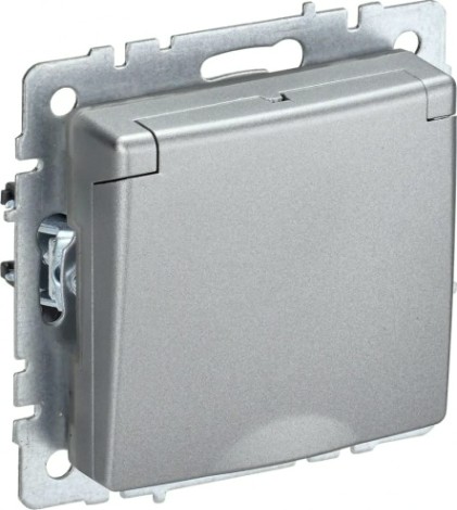 Розетка IEK BRITE РСбш10-3 16а защ. шторки с крышкой алюм. [BR-R16-16-K47]
