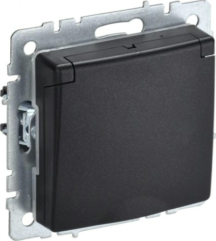 Розетка IEK BRITE РСбш10-3 16а защ. шторки с крышкой черн. [BR-R16-16-K02]