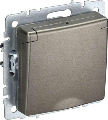 Розетка IEK BRITE РСбш10-3 16а защ. шторки с крышкой шампань [BR-R16-16-K37]