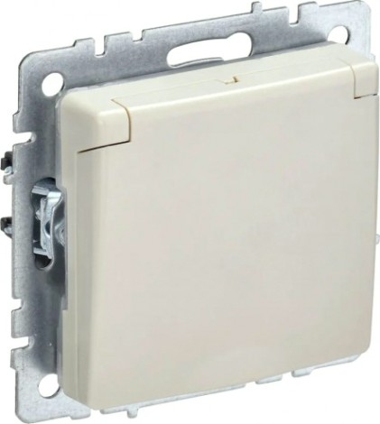 Розетка IEK BRITE РСбш10-3-44 16а защ. шторки с крышкой беж. [BR-R16-16-44-K10]