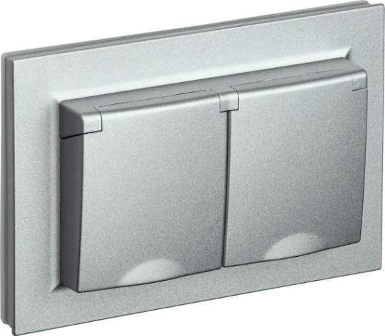 Розетка IEK BRITE РСбш12-3-44 16а 2-м ip44 с крышкой алюм. [BR-R26-16-44-K47-F]