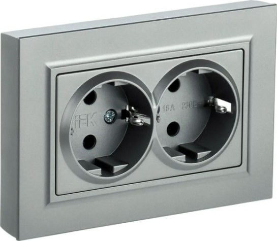 Розетка IEK BRITE РСш12-3 16а 2-м защ. шторки алюм. [BR-R24-16-K47-F]