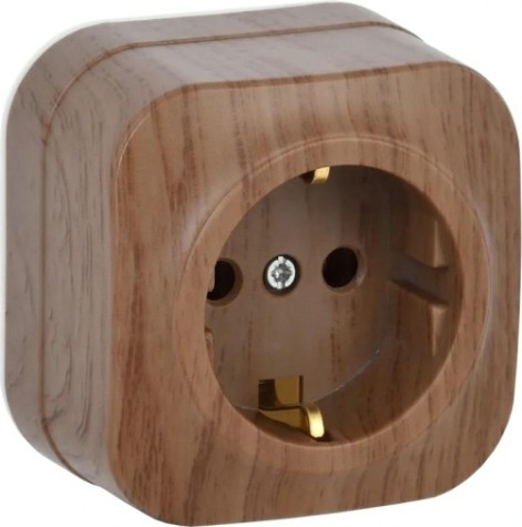 Розетка IEK Glory РС20-3 1-м оп 16а с заземл. дуб [ERH11-K24-16]