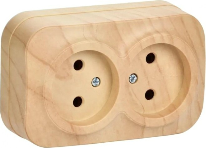 Розетка IEK Glory РС22-2 2-м оп 10а без заземл. сосна [ERH20-K34-10]