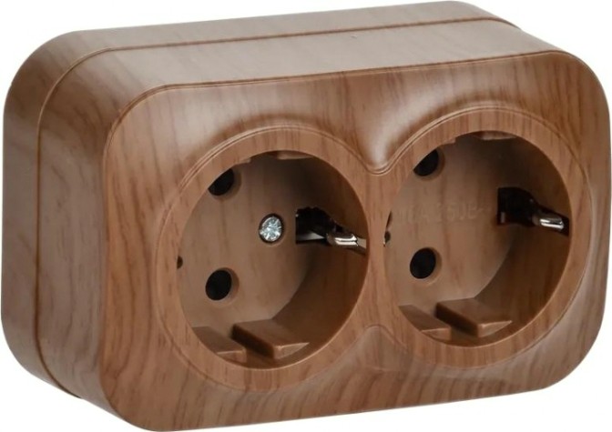 Розетка IEK Glory РС22-3 2-м оп 16а с заземл. дуб [ERH21-K24-16]