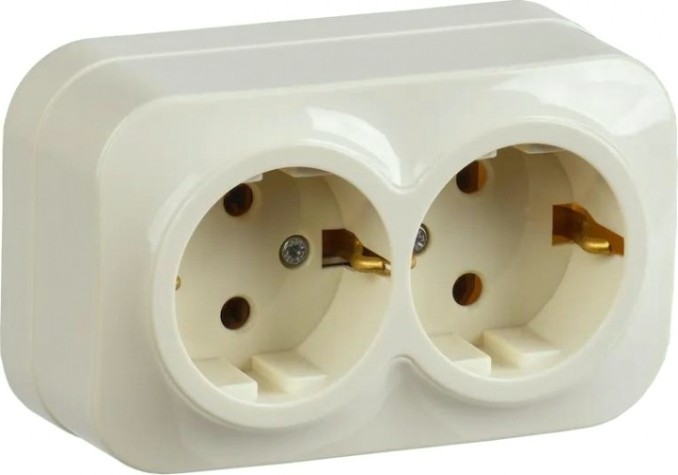 Розетка IEK Glory РС22-3 2-м оп 16а с заземл. крем. [ERH21-K33-16]