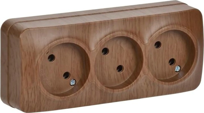 Розетка IEK Glory РС23-2 3-м оп 10а без заземл. дуб [ERH30-K24-10]