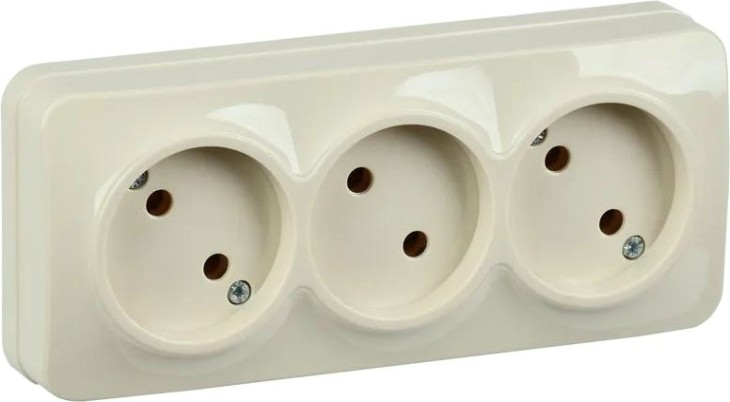 Розетка IEK Glory РС23-2 3-м оп 10а без заземл. крем. [ERH30-K33-10]