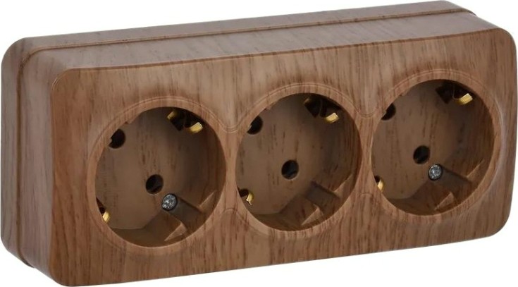 Розетка IEK Glory РС23-3 3-м оп 16а с заземл. дуб [ERH31-K24-16]