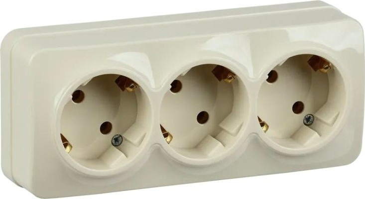 Розетка IEK Glory РС23-3 3-м оп 16а с заземл. крем. [ERH31-K33-16]