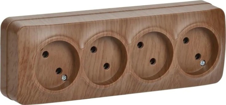 Розетка IEK Glory РС24-2 4-м оп 10а без заземл. дуб [ERH40-K24-10]