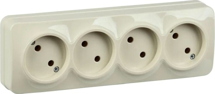 Розетка IEK Glory РС24-2 4-м оп 10а без заземл. крем. [ERH40-K33-10]