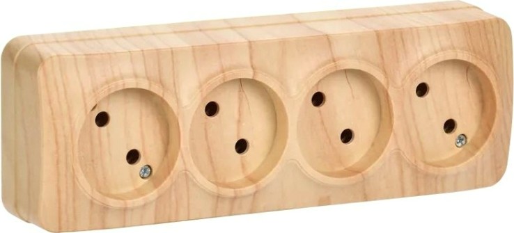 Розетка IEK Glory РС24-2 4-м оп 10а без заземл. сосна [ERH40-K34-10]