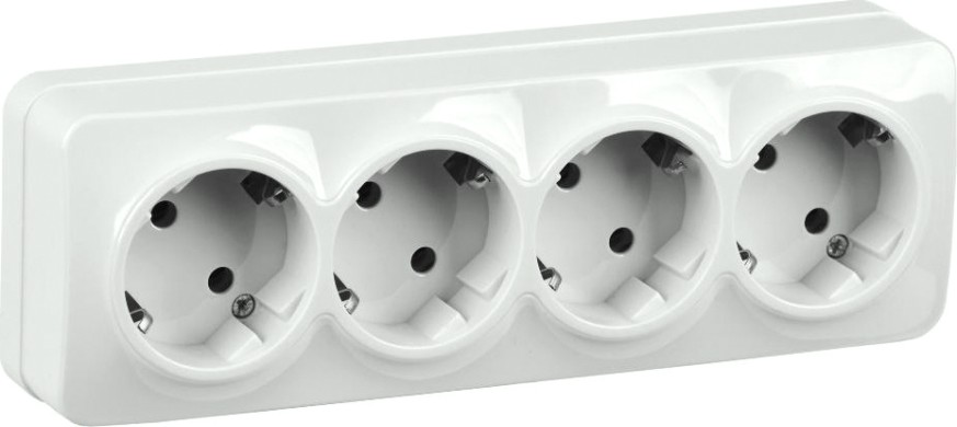 Розетка IEK Glory РС24-3 4-м оп 16а с заземл. бел. [ERH41-K01-16]