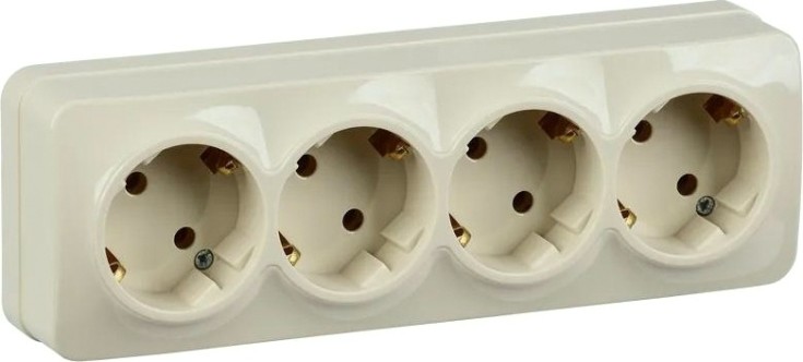 Розетка IEK Glory РС24-3 4-м оп 16а с заземл. крем. [ERH41-K33-16]