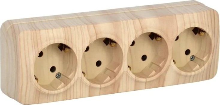 Розетка IEK Glory РС24-3 4-м оп 16а с заземл. сосна [ERH41-K34-16]