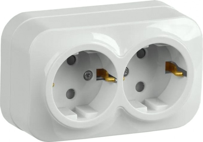 Розетка IEK Glory Рсш22-3 2-м оп 16а с заземл. защ. шторки бел. [ERH24-K01-16]