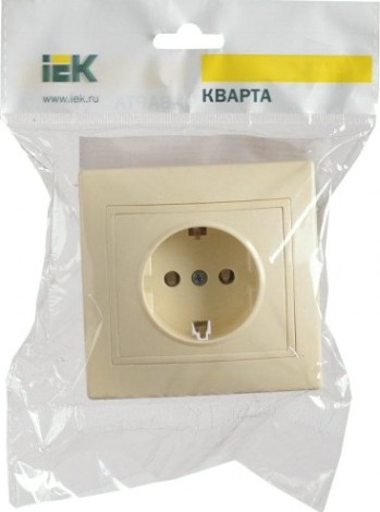 Розетка IEK Кварта РС10-3 1-м сп 16а ip20 с заземл. крем. [ERK14-K33-16-DM]
