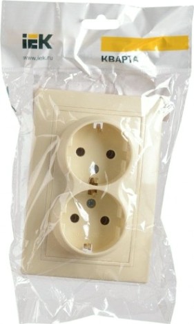 Розетка IEK Кварта РС12-3 2-м сп 16а ip20 с заземл. крем. [ERK24-K33-16-DM]