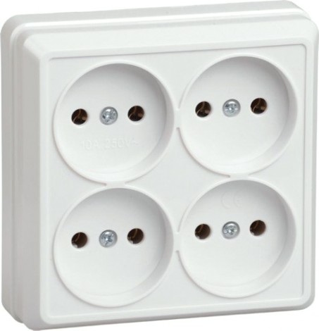 Розетка IEK Октава 10А 4-м оп ip20 без заземл. бел. [ERO40-K01-10-DC]