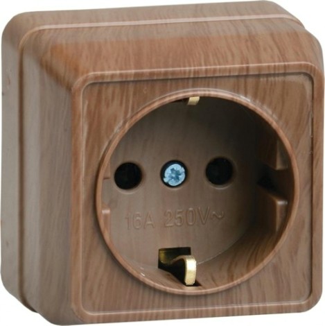 Розетка IEK Октава РС20-3 1-м оп 16а ip20 с заземл. дуб [ERO11-K04-16-DC]