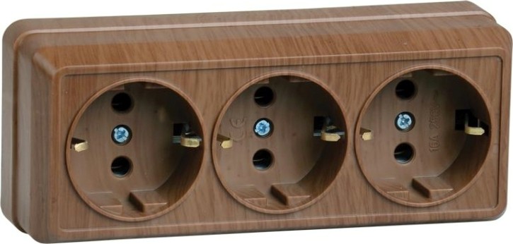 Розетка IEK Октава РС23-3 3-м оп 16а ip20 с заземл. дуб [ERO31-K04-16-DC]