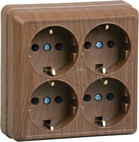 Розетка IEK Октава РС24-3 4-м оп 16а ip20 с заземл. дуб [ERO41-K04-16-DC]