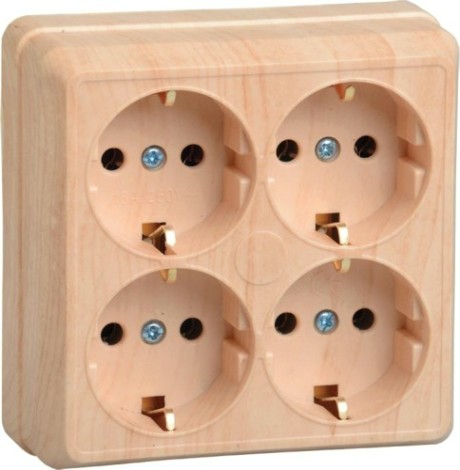 Розетка IEK Октава РС24-3 4-м оп 16а ip20 с заземл. сосна [ERO41-K03-16-DC]