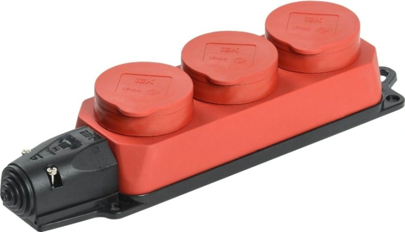 Розетка IEK ОМЕГА РБ33-1-0м 3-м ip44 каучук красн. [PKR61-016-2-K04]