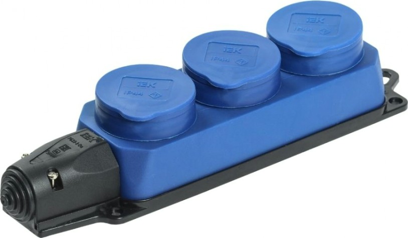 Розетка IEK ОМЕГА РБ33-1-0м 3-м ip44 каучук син. [PKR61-016-2-K07]