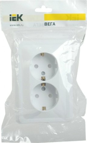 Розетка IEK Вега РСш12-3 2-м сп с заземл. контактом и защ. штор 16а [ERV24-K01-16-DM]