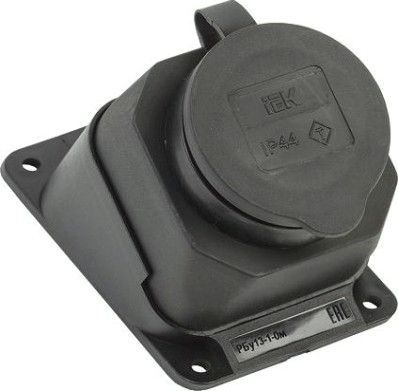 Розетка (колодка) 1-местная уголовая IEK РБу13-1-0м IP44 с защитной крышкой [PKR22-016-2-K02]