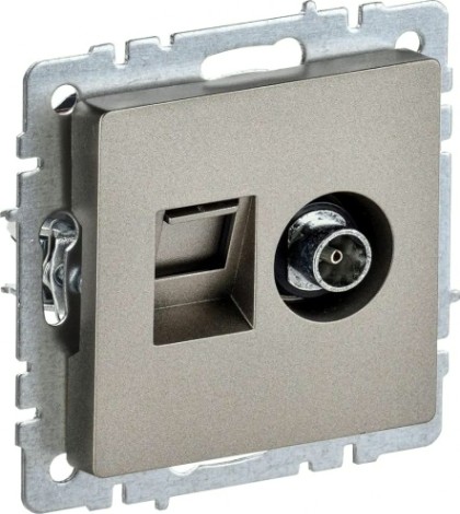 Розетка компьютерная+телевизионная IEK Brite РТВ/РК12-БрШ RJ45 кат.5E шампань [BR-AK20-1-K37]