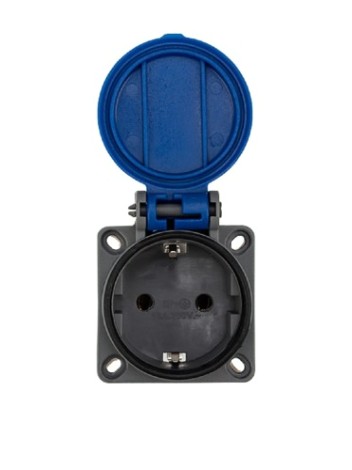 Розетка REXANT 111-008 влагозащищенная с крышкой (панельная), с/з, с/у, 1