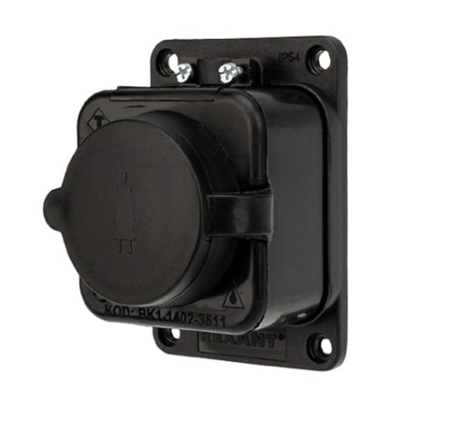 Розетка REXANT 111-111 каучуковая 1 гнездо с крышкой черная, с/з, 16А