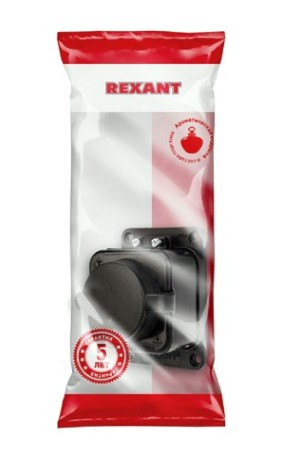 Розетка REXANT 111-111 каучуковая 1 гнездо с крышкой черная, с/з, 16А