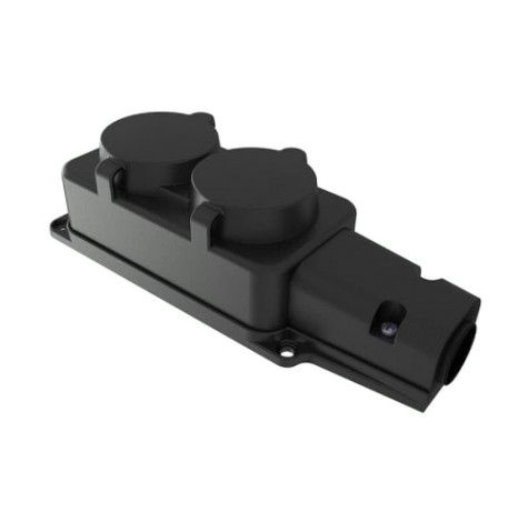 Розетка REXANT 111-112 каучуковая 2 гнезда с крышкой черная, с/з, 16А