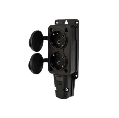 Розетка REXANT 111-112 каучуковая 2 гнезда с крышкой черная, с/з, 16А