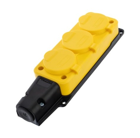 Розетка REXANT 111-126 каучуковая 3 гнезда с крышкой (колодка) желтая