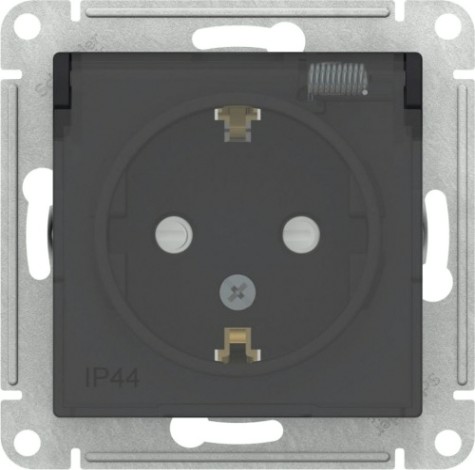 Розетка Systeme Electric AtlasDesign Aqua 1-м 16а с заземл., защ. шторки, с прозр. крыш, карбон [ATN441046]