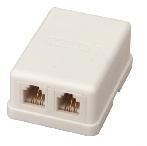 Розетка телефонная REXANT 03-0002 внешняя, 2 порта RJ-14 (6P4C), CAT 3, 50 шт/уп