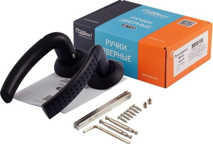 Ручка дверная НОРА-М 96 А AL комплект "Черный" [18543]