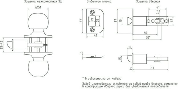 Ручка защелка кноб НОРА-М ЗШ "Хром" без запирания [15705]