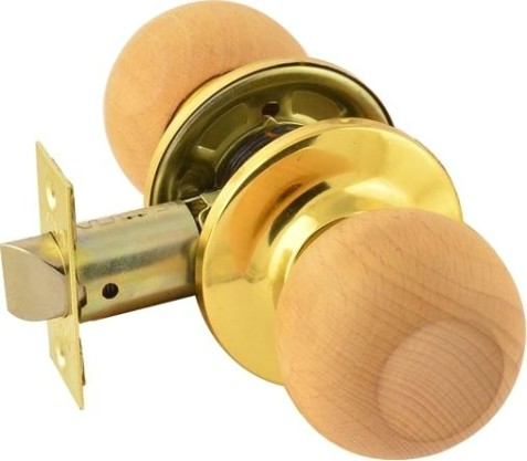 Ручка защелка кноб НОРА-М ЗШ-STD "Светлое дерево/Золото" без запирания [17067]