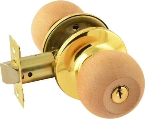 Ручка защелка кноб НОРА-М ЗШ-STD "Светлое дерево/Золото" ключ/фиксатор [17065]